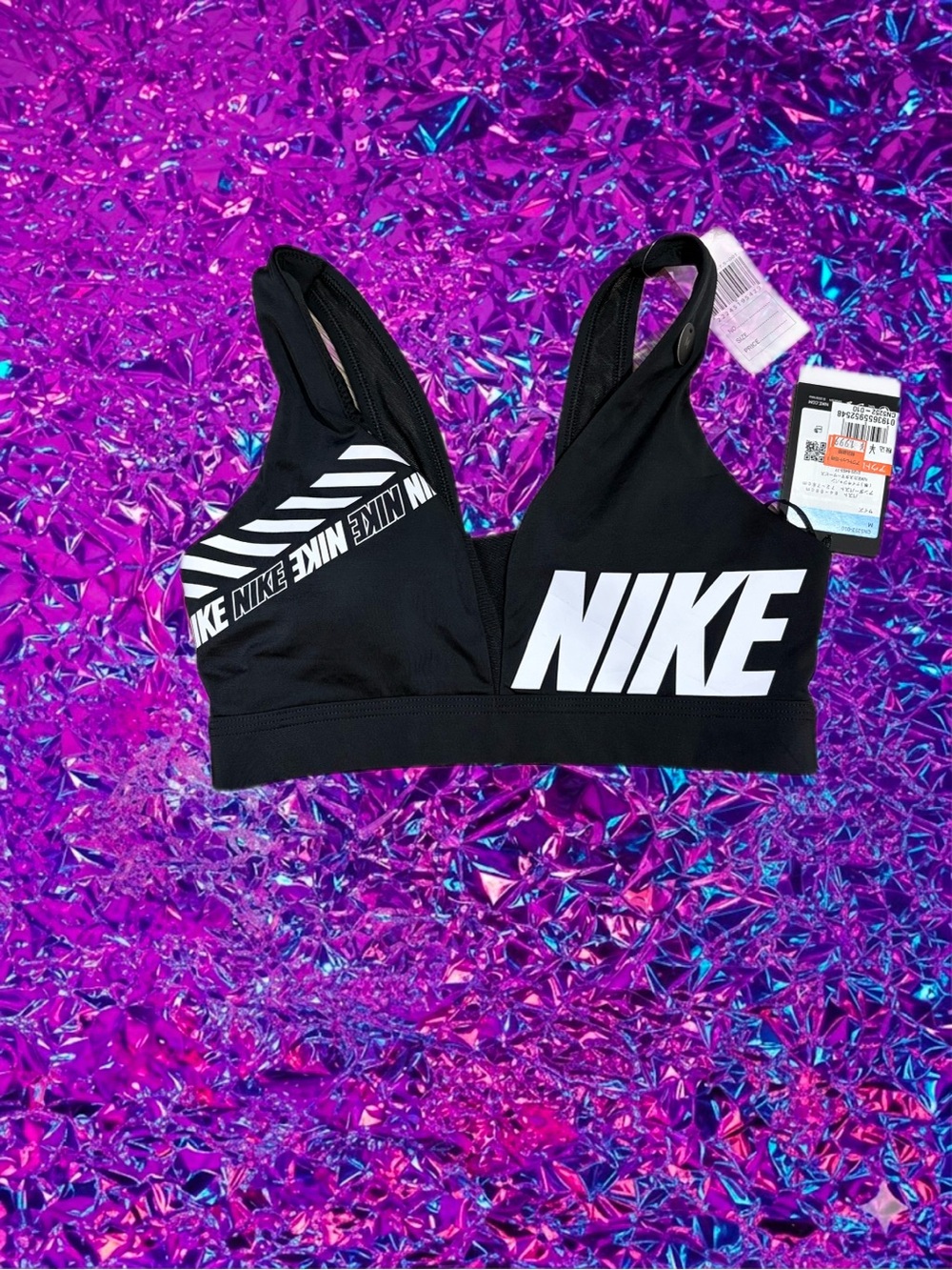 Nike Black Sports Bra with White Logo Panels